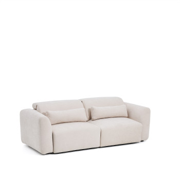 Lares 3-Sitzer-Sofa mit motorisierten Gleitsitzen und verstellbarer Kopfstütze in beigefarbenem Chenille, 240 cm