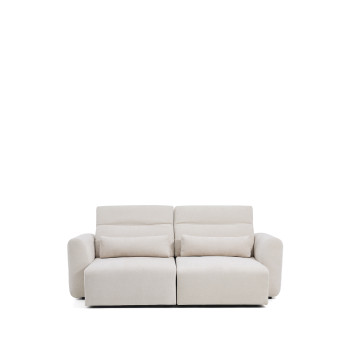 Lares 3-Sitzer-Sofa mit motorisierten Gleitsitzen und verstellbarer Kopfstütze in beigefarbenem Chenille, 240 cm