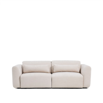 Lares 3-Sitzer-Sofa mit motorisierten Gleitsitzen und verstellbarer Kopfstütze in beigefarbenem Chenille, 240 cm