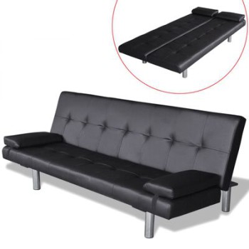 Verstellbares Schlafsofa mit 2 Kissen in Kunstleder