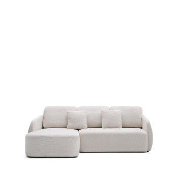 Laira 3-Sitzer-Schlafsofa aus Chenille mit Chaiselongue links, ecru, 246 cm, FSC Mix-zertifiziert
