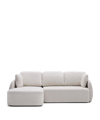 Laira 3-Sitzer-Schlafsofa aus Chenille mit Chaiselongue links, ecru, 246 cm, FSC Mix-zertifiziert