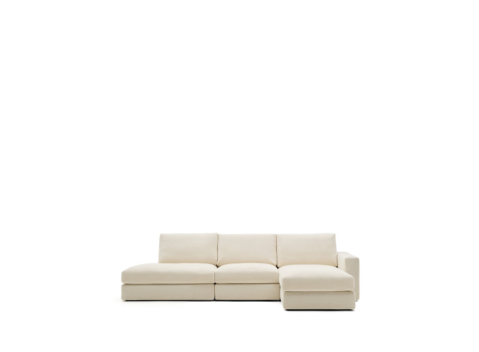 Alea 5-Sitzer Modulsofa mit abnehmbarem Chenillebezug, Chaiselongue rechts, ecru, 340 cm