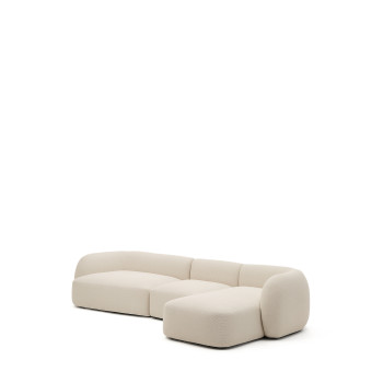 Martina 4-Sitzer Modulsofa aus Chenille mit Chaiselongue rechts, ecru, 377 cm
