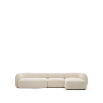 Martina 4-Sitzer Modulsofa aus Chenille mit Chaiselongue rechts, ecru, 377 cm