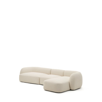 Martina 4-Sitzer Modulsofa aus Chenille mit Chaiselongue rechts, ecru, 377 cm