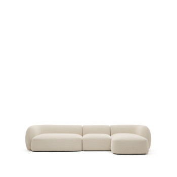 Martina 4-Sitzer Modulsofa aus Chenille mit Chaiselongue rechts, ecru, 377 cm