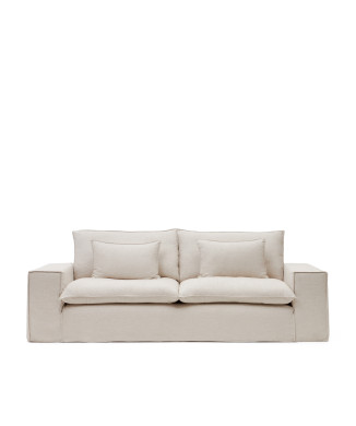 Anarela 3-Sitzer-Sofa mit abnehmbarem Bezug und beigefarbenen Leinenkissen, 280 cm