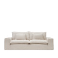 Anarela 3-Sitzer-Sofa mit abnehmbarem Bezug und beigefarbenen Leinenkissen, 280 cm