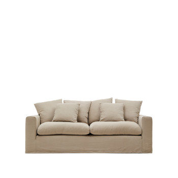 Nora 3-Sitzer-Sofa mit abnehmbarem Bezug und Kissen aus Leinen und Baumwolle