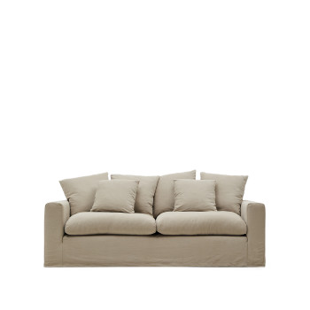 Nora 3-Sitzer-Sofa mit abnehmbarem Bezug und Kissen aus Leinen und Baumwolle