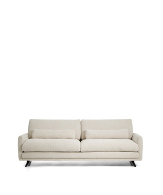 Veliro 3-Sitzer-Sofa aus beigefarbenem Chenille mit schwarzen Stahlbeinen, 240 cm, FSC Mix-zertifiziert