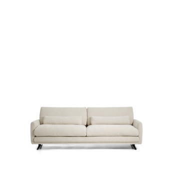 Veliro 3-Sitzer-Sofa aus beigefarbenem Chenille mit schwarzen Stahlbeinen, 240 cm, FSC Mix-zertifiziert