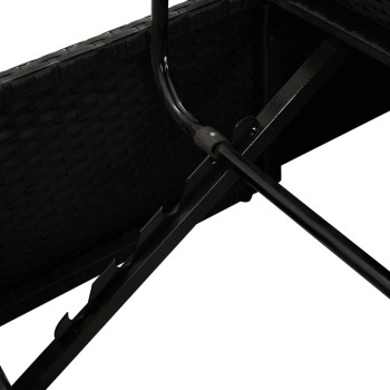 Schwarze Polyrattan-Sonnenliege mit Kissen