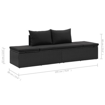 Schwarze Polyrattan-Sonnenliege mit Kissen