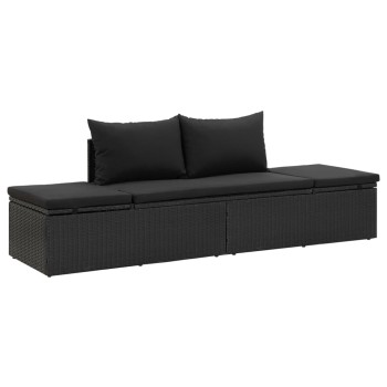 Schwarze Sonnenliege aus Polyrattan mit Kissen