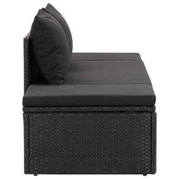 Schwarze Polyrattan-Sonnenliege mit Kissen