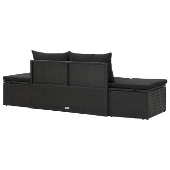Schwarze Polyrattan-Sonnenliege mit Kissen