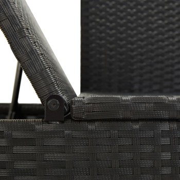 Schwarze Polyrattan-Sonnenliege mit Kissen