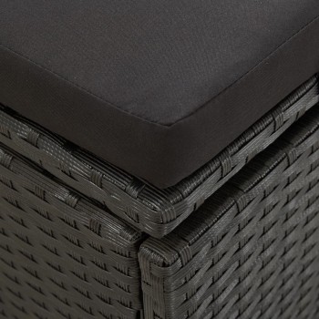Schwarze Polyrattan-Sonnenliege mit Kissen