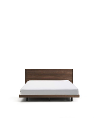 Norlen-Bett aus Walnussfurnier mit dunkler Oberfläche und LED-Beleuchtung für die Matratze, 180 x 200 cm, FSC Mix-zertifiziert