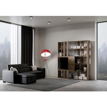 Kato TV-Ständer mit Bücherregal – Modell H Kato 6R, 2 Seitenteile, 2 lange, 2 kurze, 2 mittlere Leisten, TV-Panel, Weiß-Esche
