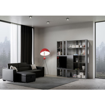Kato TV-Ständer mit Bücherregal – Modell H Kato 6R, 2 Seitenteile, 2 lange, 2 kurze, 2 mittlere Leisten, TV-Panel, Weiß-Esche