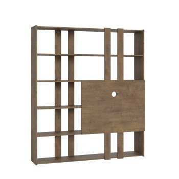 Kato TV-Ständer mit Bücherregal – Modell H Kato 6R, 2 Seitenteile, 2 lange, 2 kurze, 2 mittlere Leisten, TV-Panel, Weiß-Esche