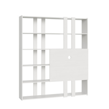 Kato Bücherregal-TV-Ständer – Zusammensetzung H Kato 6R, 2 Seitenteile, 2 lange Bänder, 2 kurze Bänder, 2 mittlere Bänder, TV-Panel, Weiß-Esche