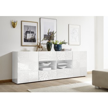 MIRO Sideboard mit 2 Türen und 4 Schubladen, 241 x 84 x 43 cm, weiß