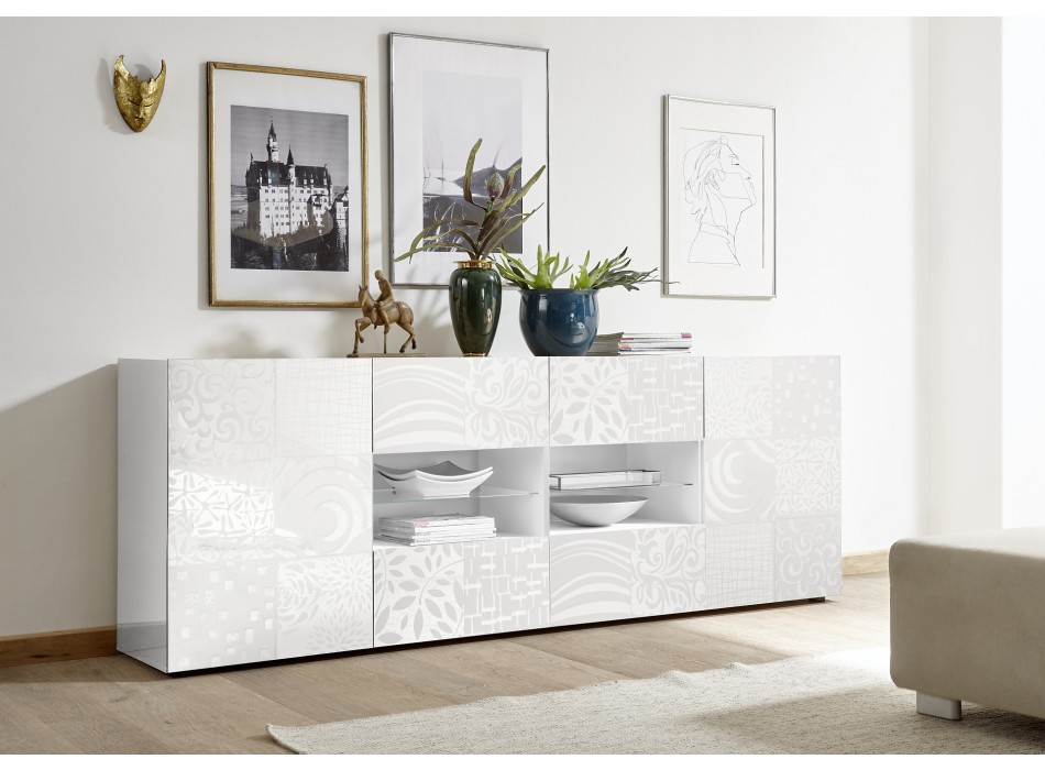 MIRO Sideboard mit 2 Türen und 4 Schubladen, 241 x 84 x 43 cm, weiß
