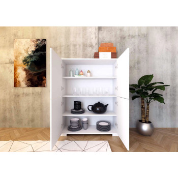 Sideboard / TV-Möbel / Hohes Sideboard Lumina Hochglanz Weiß - Hohes Sideboard mit 4 Türen, 90 x 35 x 120 cm, Lumina Hochglanz Weiß