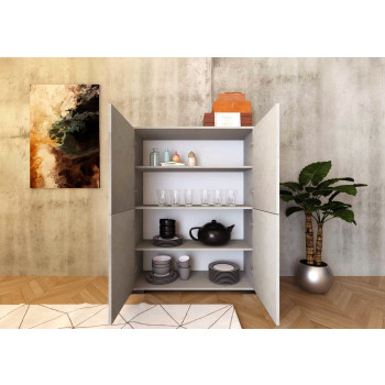 Sideboard / TV-Möbel / Hohes Sideboard Lumina Hochglanz Weiß - Hohes Sideboard mit 4 Türen, 90 x 35 x 120 cm, Lumina Hochglanz Weiß