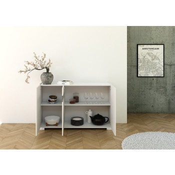 Sideboard / TV-Möbel / Hohes Sideboard Riflesso Weiß Hochglanz - 3-türiges Sideboard 130 x 40 x 81 cm, Riflesso Weiß Hochglanz