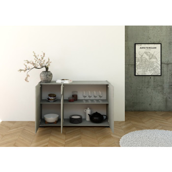 Sideboard / TV-Möbel / Hohes Sideboard Riflesso Weiß Hochglanz - 3-türiges Sideboard 130 x 40 x 81 cm, Riflesso Weiß Hochglanz