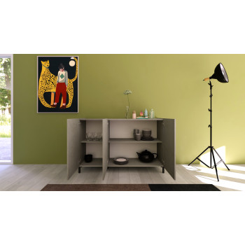 Solaria Sideboard/TV-Ständer/Hohes Sideboard, Hochglanz Weiß – 3-türiges Sideboard, 130 x 40 x 84 cm