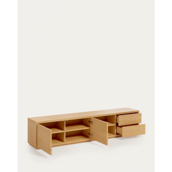 Abilen TV-Schrank, 2 Türen, 2 Schubladen, weißes Furnier, 200 x 44 cm, FSC 100 %