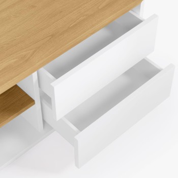 Abilen TV-Schrank, 2 Türen, 2 Schubladen, weißes Furnier, 200 x 44 cm, FSC 100 %