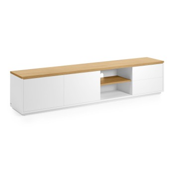 Abilen TV-Schrank, 2 Türen, 2 Schubladen, weißes Furnier, 200 x 44 cm, FSC 100 %