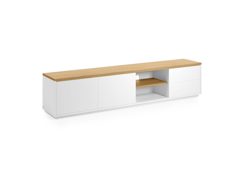 Abilen TV-Schrank, 2 Türen, 2 Schubladen, weißes Furnier, 200 x 44 cm, FSC 100 %