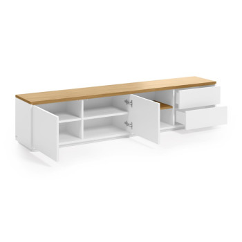 Abilen TV-Schrank, 2 Türen, 2 Schubladen, Eichenfurnier, weiß lackiert, 200 x 44 cm, FSC 100 %