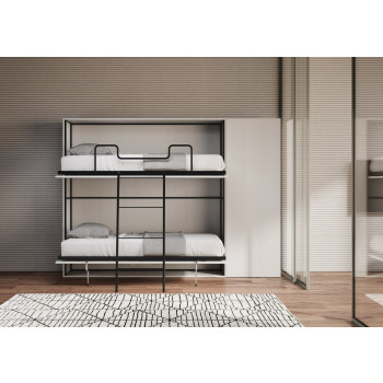 Kando Doppelbett, Modell Weiß-Esche, mit Möbeln - Kando Klappbett Comp.H Weiß-Esche