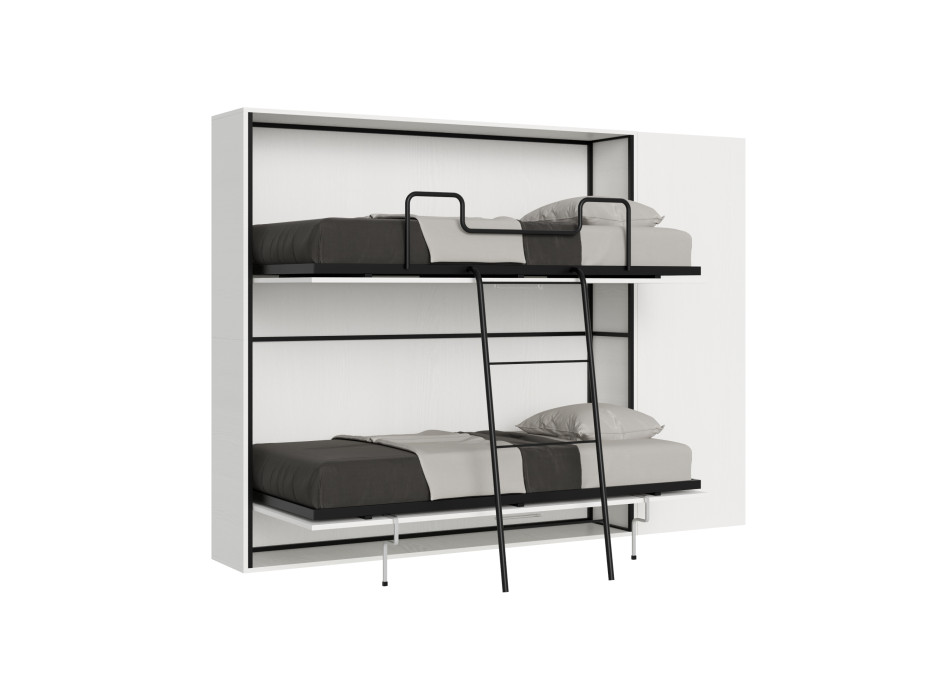 Kando Doppelbett, Modell Weiß-Esche, mit Möbeln - Kando Klappbett Comp.H Weiß-Esche