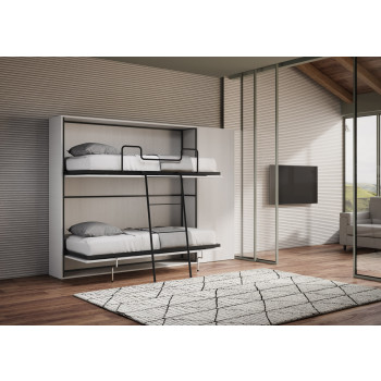 Kando Doppelbett, Modell aus weißer Esche, mit Möbeln - Kando Klappbett Comp.H mit Matratzen aus weißer Esche