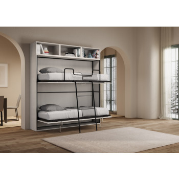 Mod.Kando Doppelbett aus weißer Esche mit Möbeln - Kando Doppelbett mit Wandschrank, Komp. L, weiße Esche
