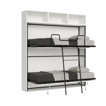 Mod.Kando Doppelbett aus weißer Esche mit Möbeln - Kando Doppelbett mit Wandschrank, Komp. L, weiße Esche