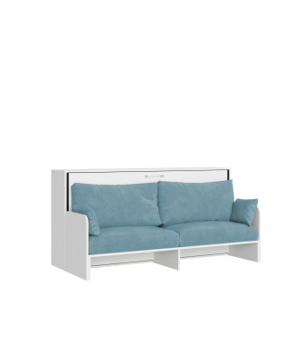 Mod.Kando Einzelbett mit Sofa - Kando Klappbett mit Sofa und weißer Eschenmatratze, hellblau