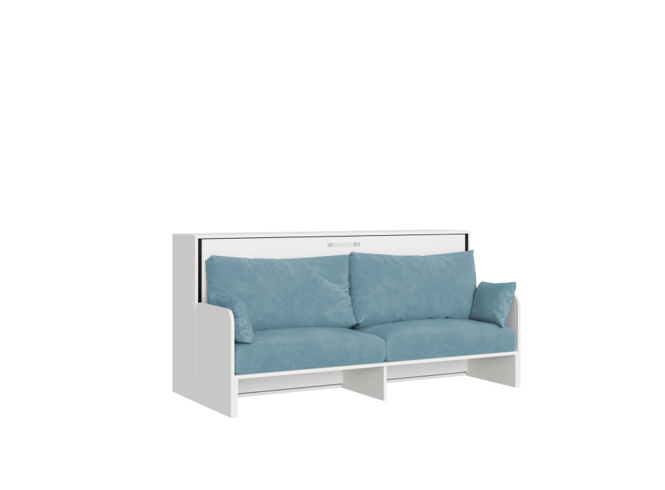 Mod.Kando Einzelbett mit Sofa - Kando Klappbett mit Sofa und weißer Eschenmatratze, hellblau