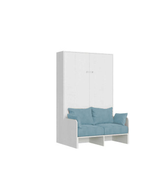 Mod.Kentaro 1,5-Quadratbett mit 120-cm-Sofa – Kentaro 1,5-Klappbett 120 cm mit weißem Eschenholz, hellblauem Sofa