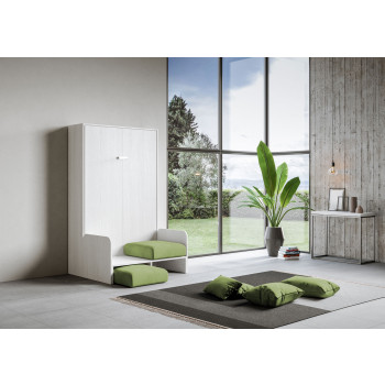 Mod.Kentaro 1,5-Quadratbett mit 120-cm-Sofa - Kentaro 1,5-Klappbett 120 cm mit weißer Esche, grünem Sofa